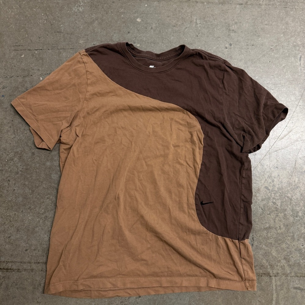 Nike Mens The Nike Tee XL Brown Colorblock Wavy Seam Short Sleeve T-Shirt 2066